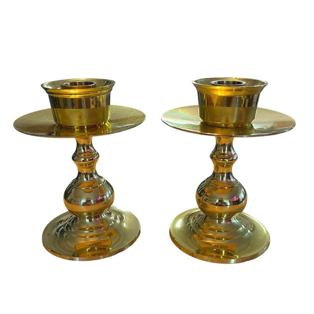 Carolina Crafters Brass Candle Holders Set of Two Decor Wedding Tablescape Retro